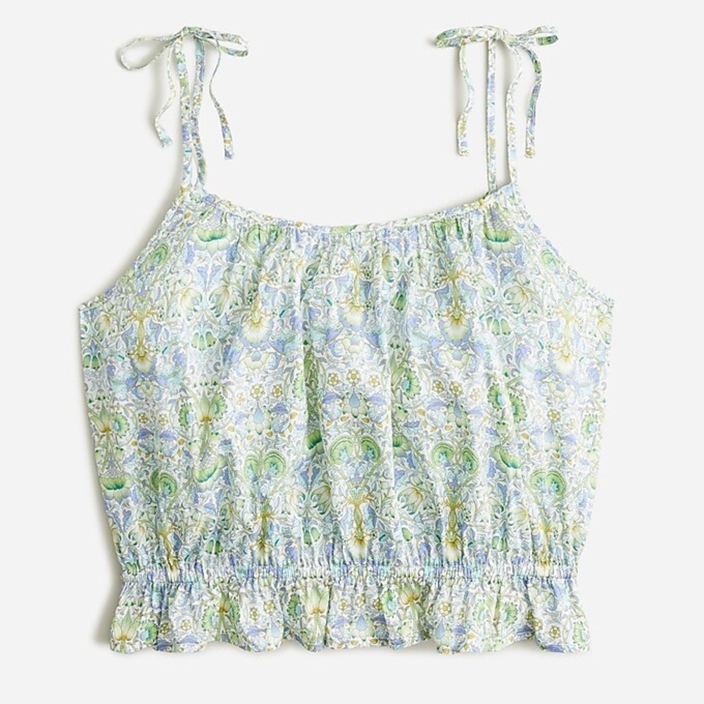 J CREW X LIBERTY Floral Tie Strap Sleeveless Ruffle Smocked Waist Crop Tank S - Picture 8 of 8